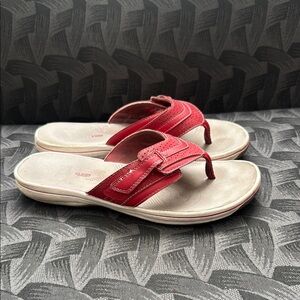 Clarks Red Sandals with Thong Strap Design